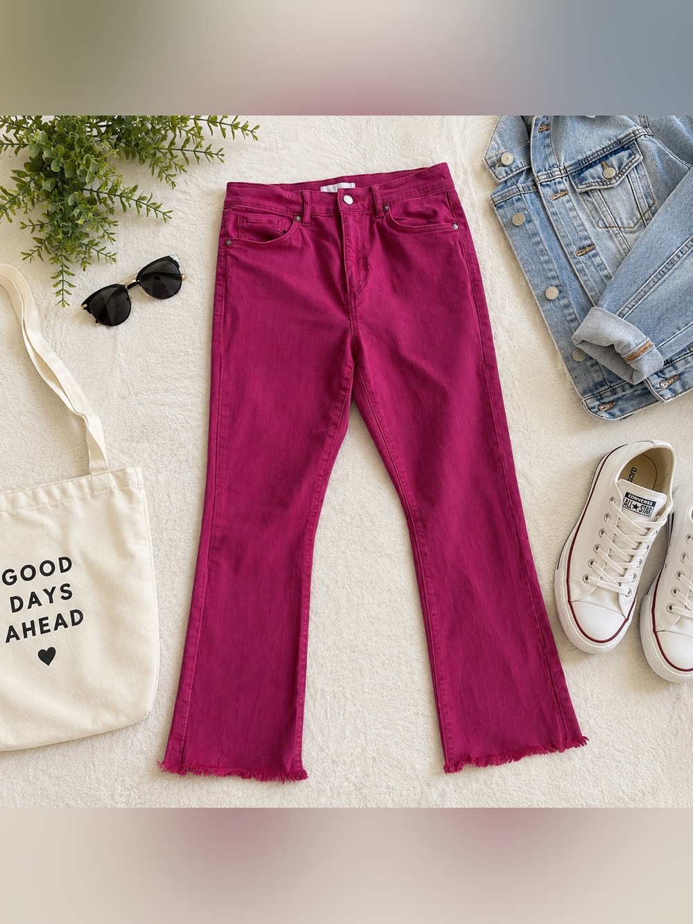 LOFT The Kick Crop Jeans Women’s Size 26/2 Pink Frayed Hem Cropped Flare